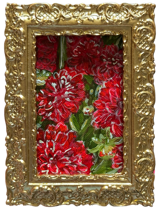 Magnetic Mini Framed Original Painting | Tiny Red Florals